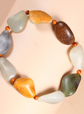 和田玉籽料独籽原籽随形手链