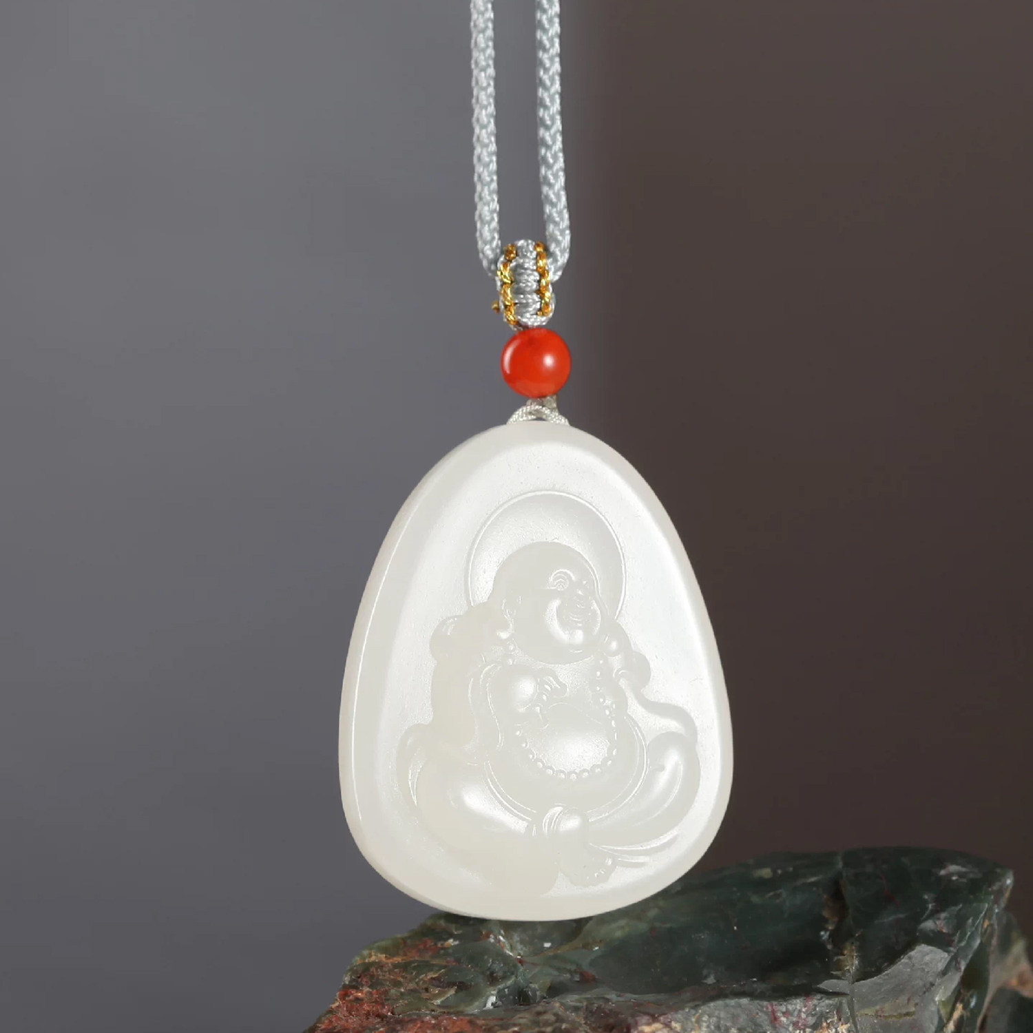 天然和田玉冰底白玉弥勒佛佛公笑佛吊坠男女款带检定证书玉佩将将