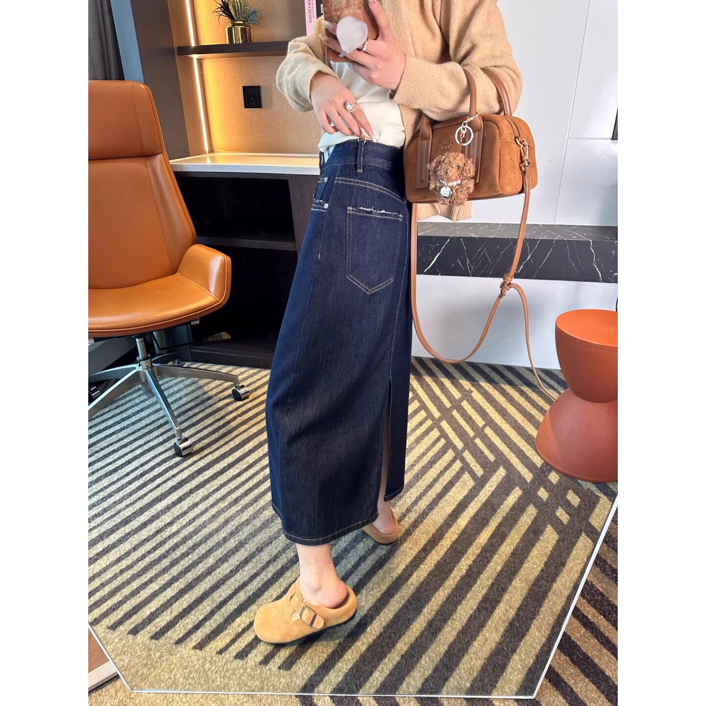 2026春夏新款气质深色牛仔半身裙大码女装胖MM显瘦高腰A字中长裙