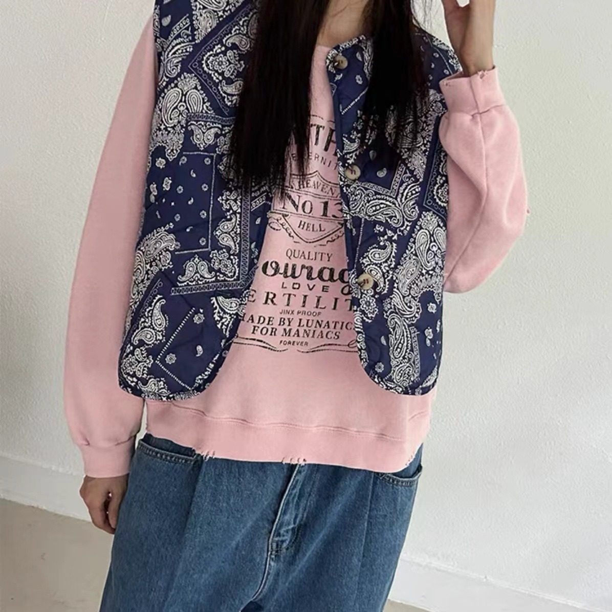 韩国chic绗缝背心复古气质显瘦无袖棉服马甲外套25秋季新品开衫女