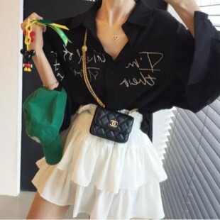 长袖 胖MM宽松显瘦气质衬衫 上衣女 字母印花宽松防晒衣大码 韩国春季