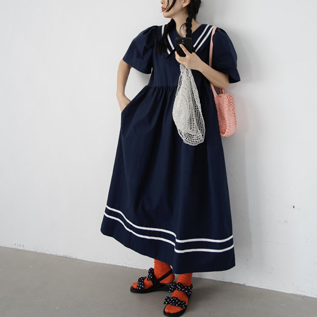 韩国东大门减龄娃娃领宽松显瘦大码泡泡袖连衣裙女2026夏季新品