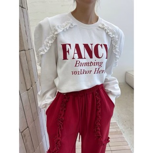 韩国ins2026春季新款木耳边休闲套装宽松显瘦上衣+裤子分开拍潮