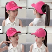 儿童帽子女童可扎高马尾遮阳棒球帽女孩太阳帽夏季 防晒空顶鸭舌帽