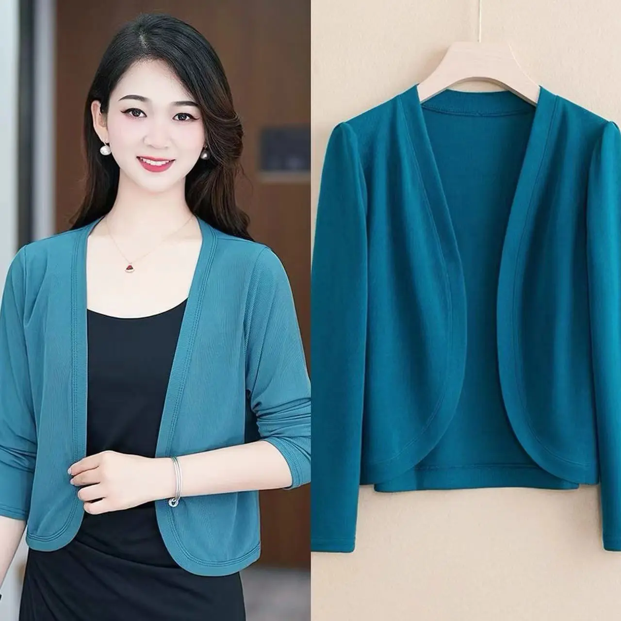 冰丝披肩短外套女2024春夏新款长袖旗袍外搭开衫短款百搭坎肩上衣