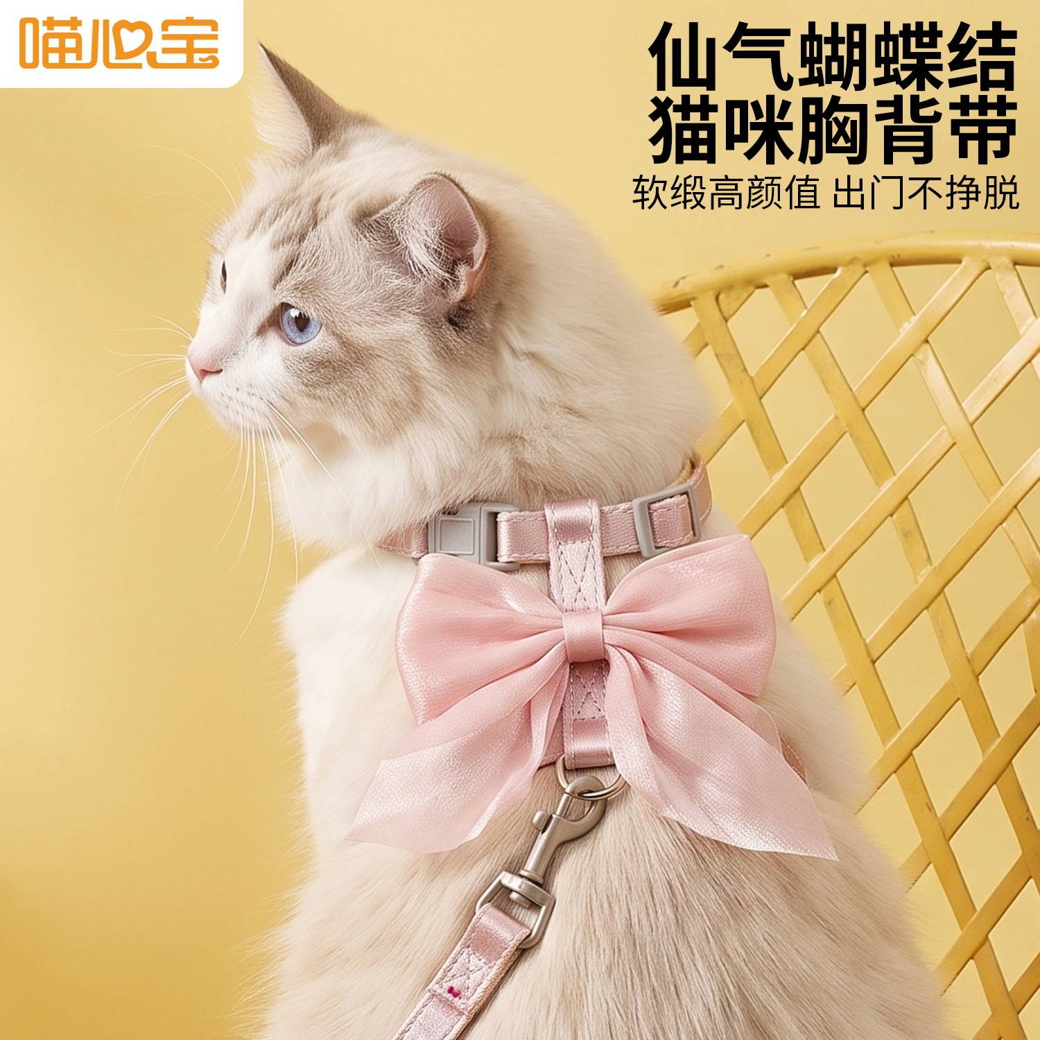 超大蝴蝶结猫咪项圈牵引绳防挣脱