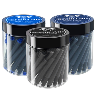 进口Semiramis狮美乐非碳素长款蓝色墨囊黑色墨水胆蓝黑色替芯适用德国施耐德凌美等欧标钢笔蓝色可擦