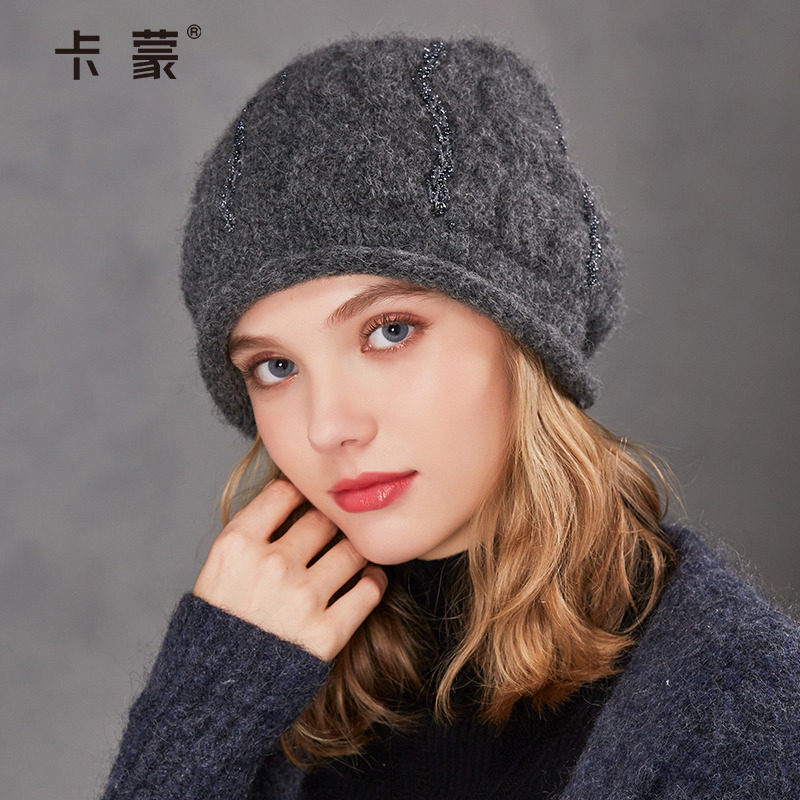 卡蒙大头围手工串珠毛线帽女秋冬绵羊毛加厚保暖针织贝雷帽百搭