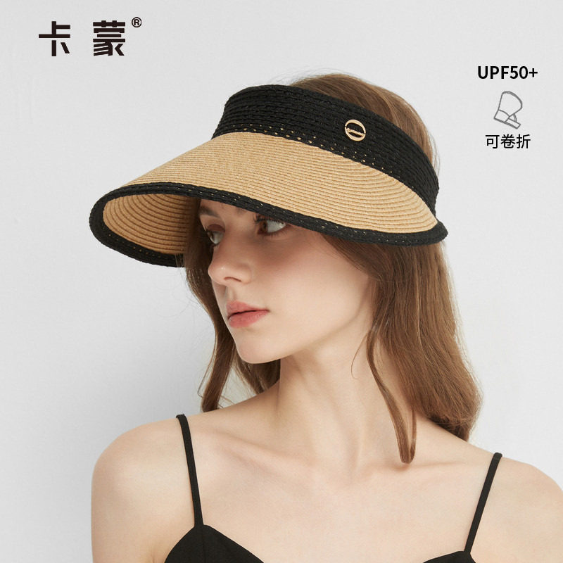 卡蒙夏日赫本风草帽女款高级感轻奢户外防晒空顶遮阳帽可折叠水洗