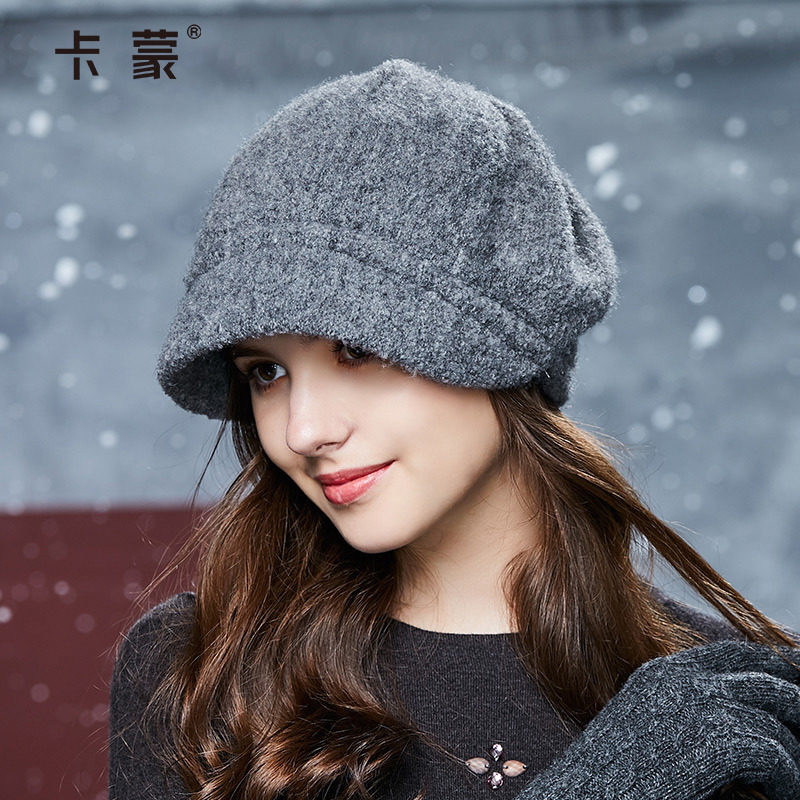 卡蒙秋季贝雷帽女羊毛蓓蕾帽简约纯色冬季针织帽毛线鸭舌帽子百搭