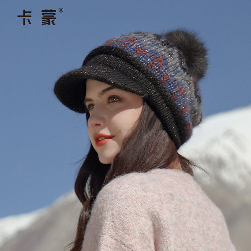 绵羊毛提花百搭显脸小鸭舌贝雷帽