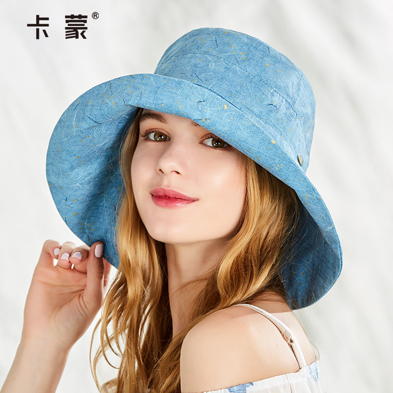 卡蒙大帽檐遮脸纯棉沙滩防晒帽女可折叠渔夫帽遮阳透气大沿太阳帽