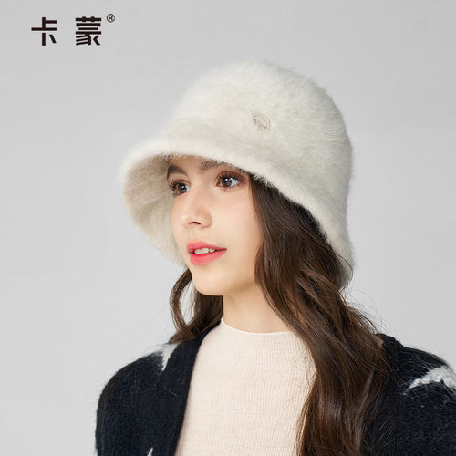 卡蒙帽子兔毛渔夫帽女保暖盆帽