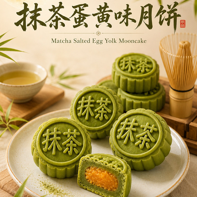 千丝抹茶蛋黄味月饼传统糕点中秋节送礼点心休闲零食小包装散装
