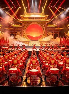 中国风喜庆水鼓舞打鼓舞武侠风服