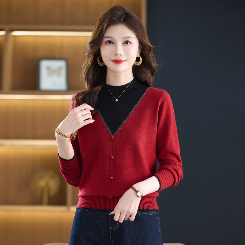 立领针织衫女2025新款秋冬穿搭毛衣打底内搭可外穿假两件长袖上衣