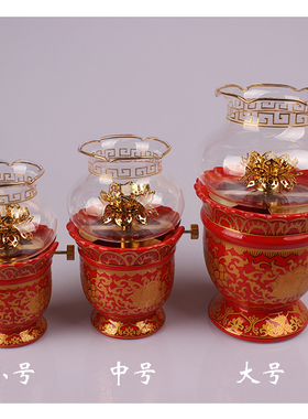 唐彩陶瓷供灯供佛液体酥油灯座可调光长明灯防风酥油灯莲花供灯