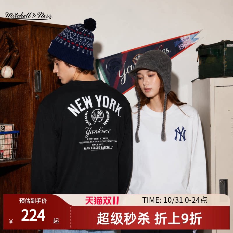 MN官方【MLB联名款】长袖T恤NY洋基LA道奇美式棒球运动上衣男女