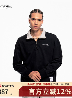 mitchell&ness卫衣外套简约显瘦百搭半拉链polo领运动上衣男MN