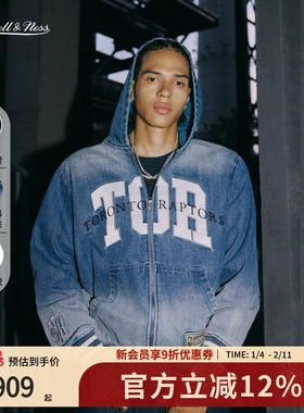 mitchell&ness25秋冬新品外套猛龙队渐变运动连帽牛仔外套男女MN