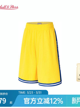 MN勇士队74-75赛季客场球裤复古撞色SW球迷版正品运动短裤男NBA