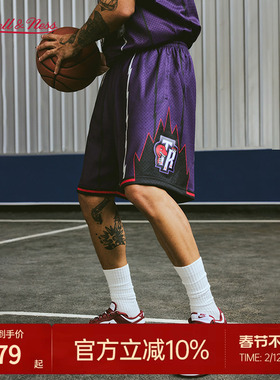 MN猛龙队98-99赛季客场球裤美式潮流条纹球迷版正品运动短裤男NBA