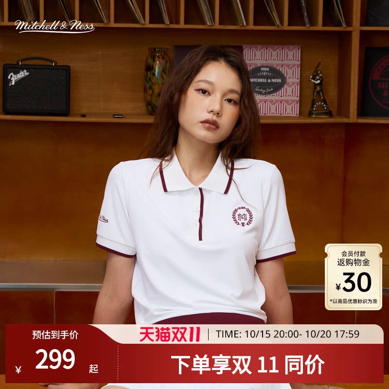 Mitchell&Ness短袖Polo26秋冬新品复古百搭学院运动休闲上衣女MN