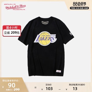 Mitchell&Ness湖人队NBALOGO复古圆领短袖棉T恤简约运动休闲潮流