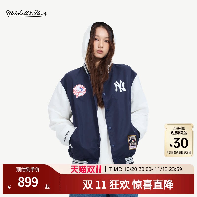 MN官方【MLB联名款】夹克NY洋基美式潮流街头插肩棒球外套男女