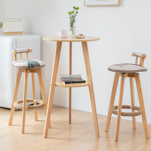 实木脚酒吧桌小圆桌子家用休闲简约阳台桌椅组合北欧高脚凳吧台椅