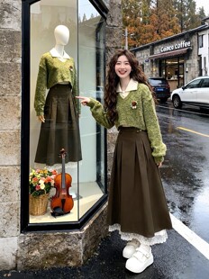 2025新款大码胖mm盐系一整套针织连衣裙子女冬季内搭毛衣套装长裙