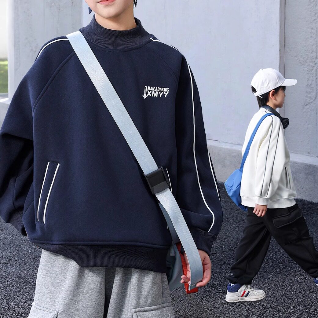 男童半高领加绒卫衣长袖打底衫秋冬保暖儿童冬装保暖上衣