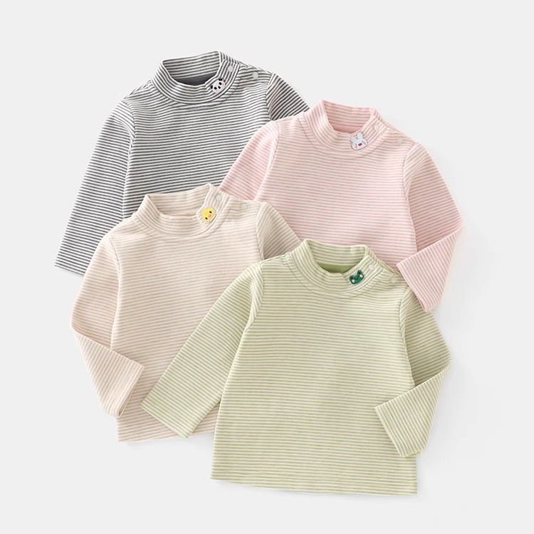 DUUDUU儿童半高领长袖T恤男女宝宝条纹打底衫秋冬保暖