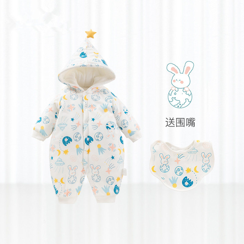 宝宝恒温连体衣秋冬连帽夹棉保暖衣服男爬服哈衣睡袋宝宝睡衣冬装