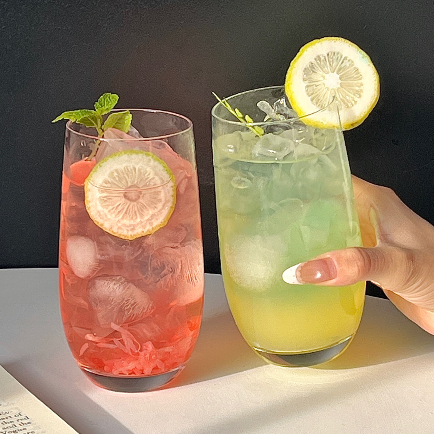 ins简约风莫吉托玻璃果汁杯水果茶冷饮杯冰美式咖啡奶茶饮料杯
