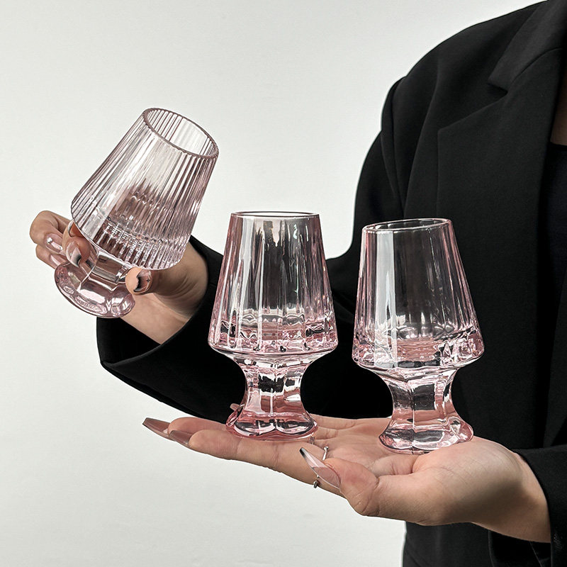 中古法式条纹闻香杯小酒杯创意水晶玻璃杯果酒杯高级感威士忌酒杯