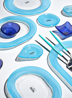 韩国Eding小吃碟耐热玻璃碗盘多巴胺彩色餐具13cm-18.5cm系列