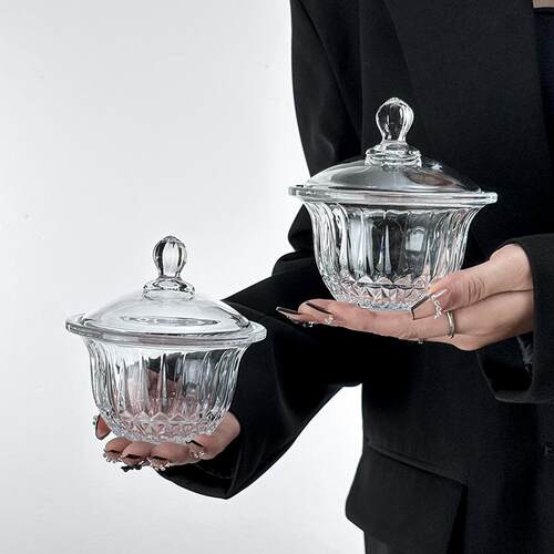 带盖玻璃甜品碗家用女生精致高级感透明冰粉点心碗银耳糖水燕窝盅