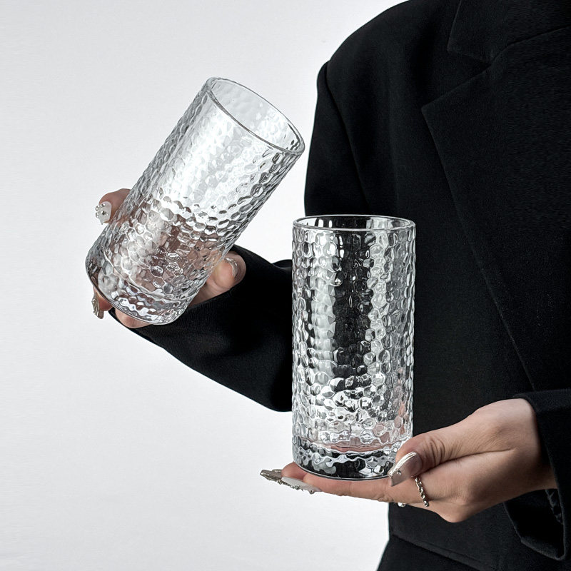 日式网红透明耐热锤纹杯创意水杯家用简约饮料杯啤酒杯泡茶杯套装