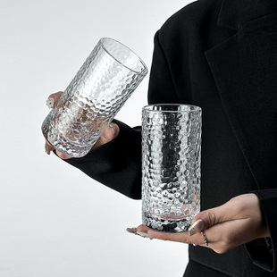 日式网红透明耐热锤纹杯创意水杯家用简约饮料杯啤酒杯泡茶杯套装