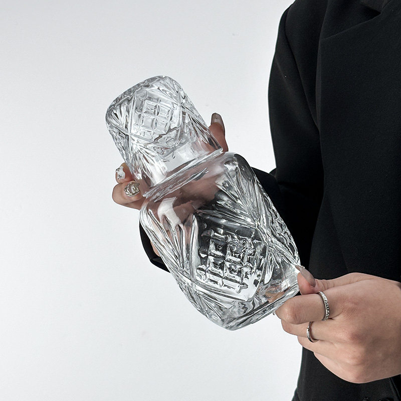 爆款家用喝水杯便携式饮玻璃水果茶汁冷饮料牛奶杯有盖美式网红