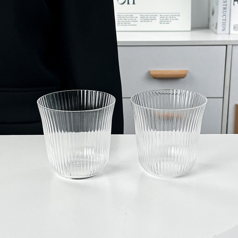 简约竖纹宽口玻璃果茶杯轻薄冰美式拿铁咖啡杯鸡尾酒杯果汁冷饮杯