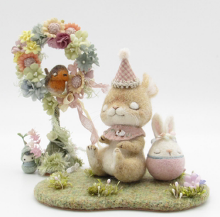 日本本土手工手作家小动物羊毛毡森系毛绒卡通可爱小熊兔子摆件