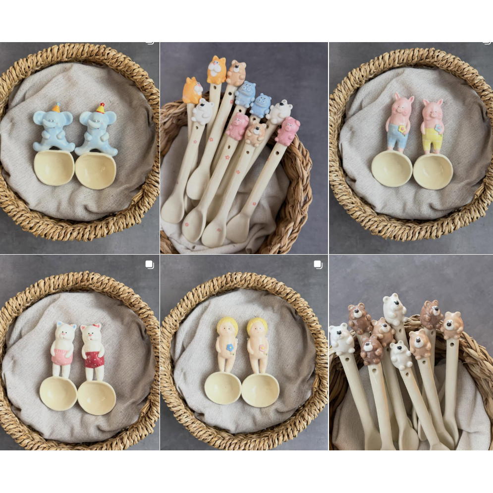 日本本土代购手工陶土玩具勺子摆件手作陶瓷创意日器可爱小动物猪