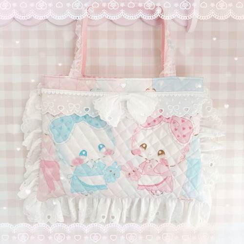 日本本土代购手作家pream少女粉色洛丽塔单肩包收纳包兔子蝴蝶结