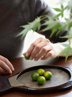 新中式木质鱼形手工收纳托盘摆件