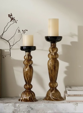 侘寂风玻璃烛台摆件可发光套组