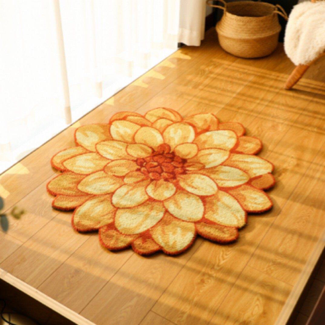 现代简约中国风抽象荷花花朵灰色圆形客厅茶几地毯寺庙佛堂门口垫