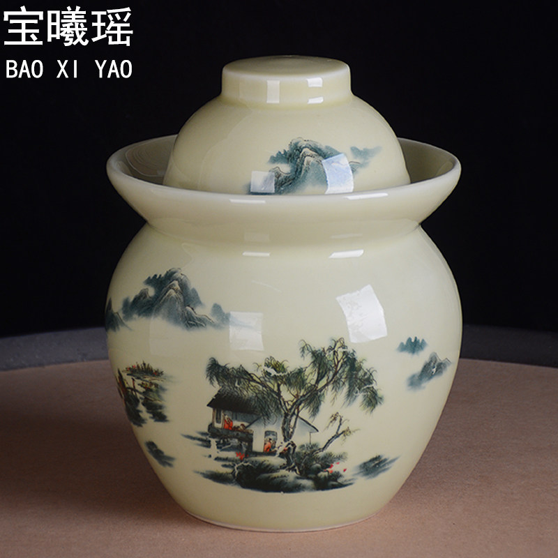 景德镇陶瓷泡菜坛子家用老式密封酸菜咸鸭蛋腌制缸加厚双盖储物罐,厨房/烹饪用具,密封罐,淘宝优惠券,粉丝福利购,淘宝优惠卷