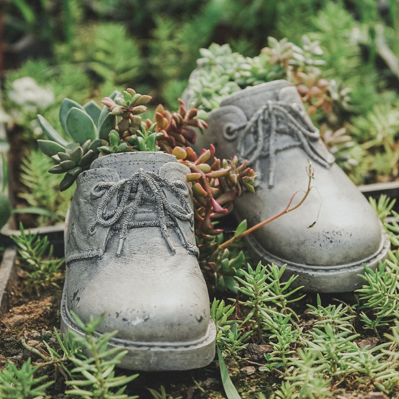 复古老皮鞋子花盆可种吊篮多肉 树脂做旧户外园艺花园仿水泥花器